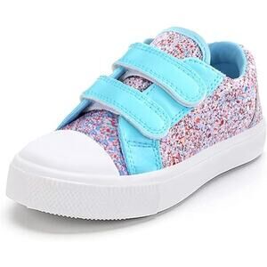 K KomForme Little Girls Size 12 Blue Pink Glitter Hook Loop Strap Sneaker Shoes